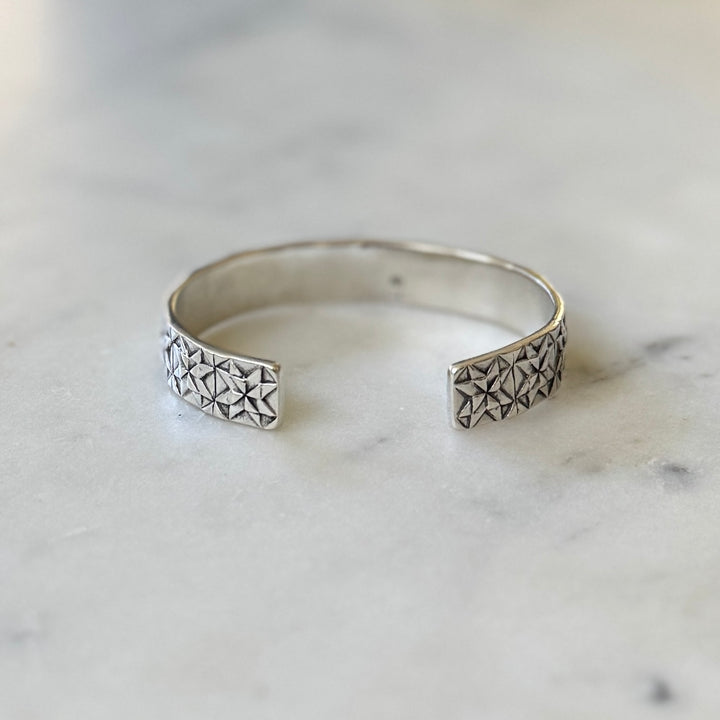 Handmade quilt square bracelet in sterling silver by MIMOSA Handcrafted