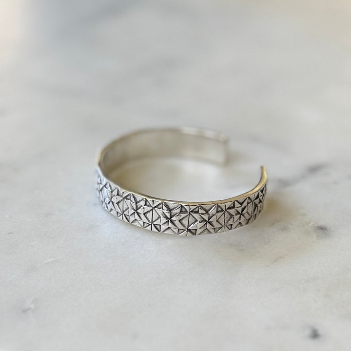 Handmade quilt square bracelet in sterling silver by MIMOSA Handcrafted