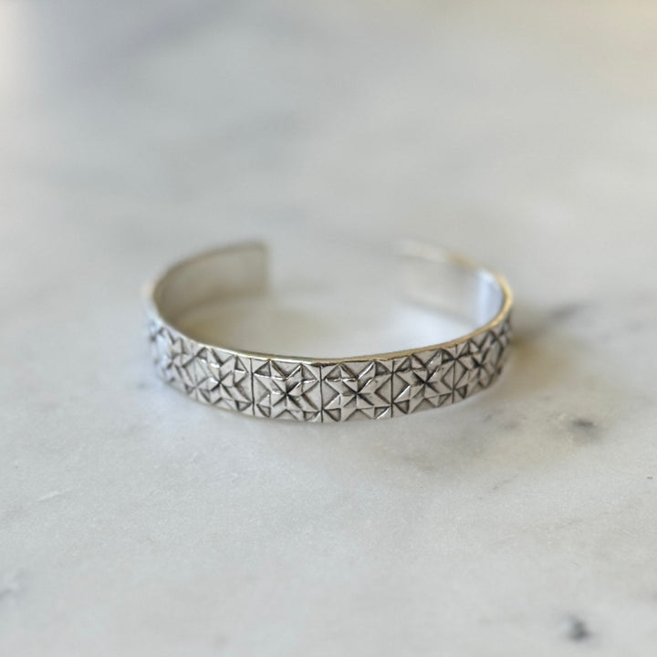Handmade quilt square bracelet in sterling silver by MIMOSA Handcrafted