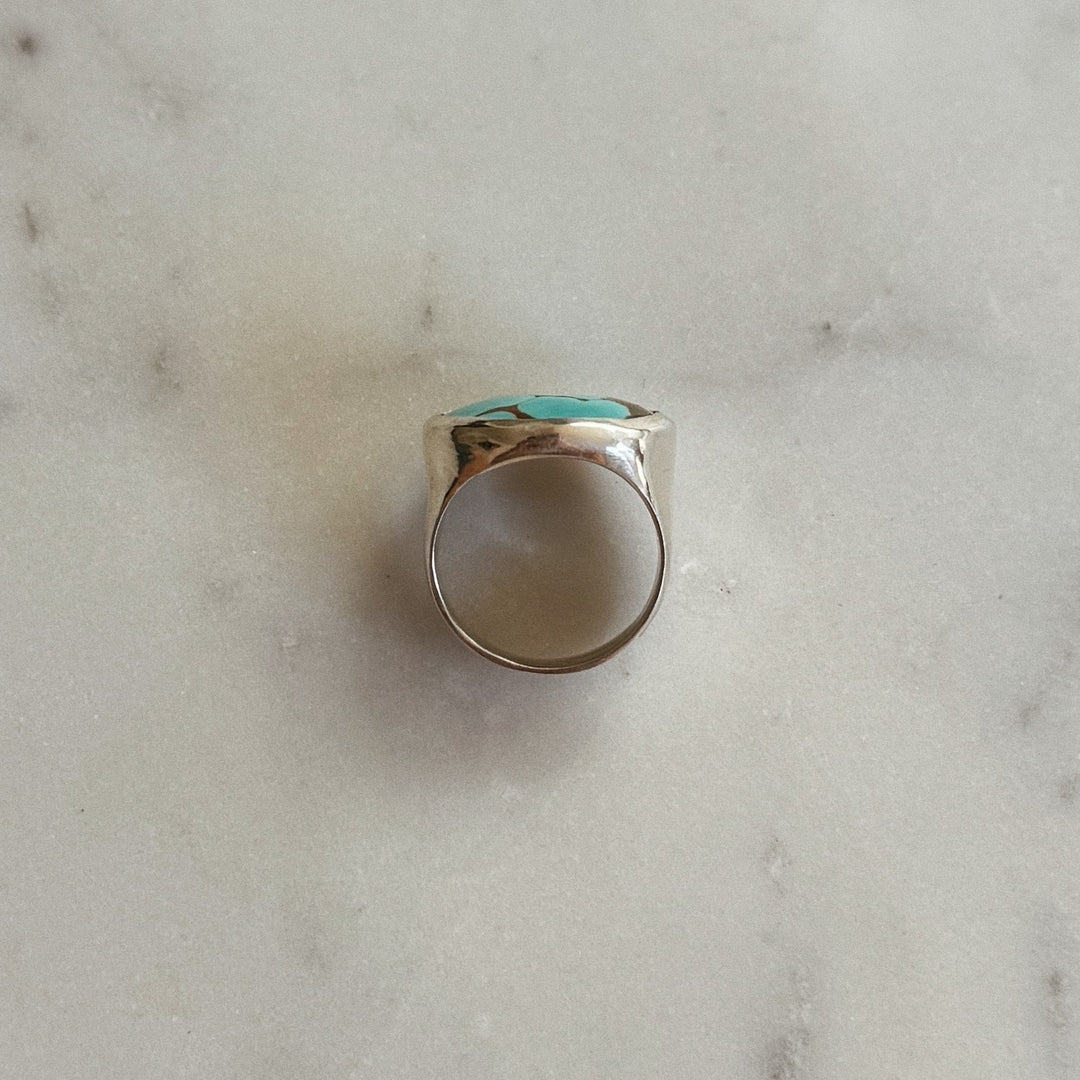 Silver Turquoise Gemstone Ring with Twenty Millimeter Stone | MIMOSA Handcrafted