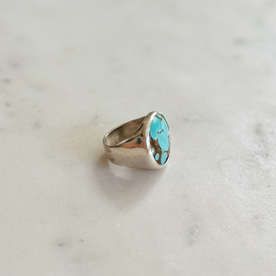 Silver Turquoise Gemstone Ring with Twenty Millimeter Stone | MIMOSA Handcrafted