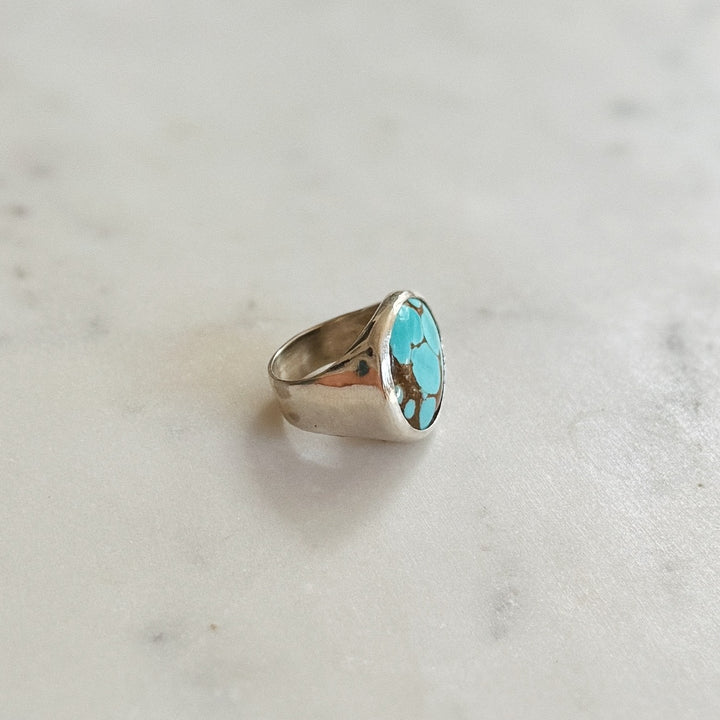 Silver Turquoise Gemstone Ring with Twenty Millimeter Stone | MIMOSA Handcrafted