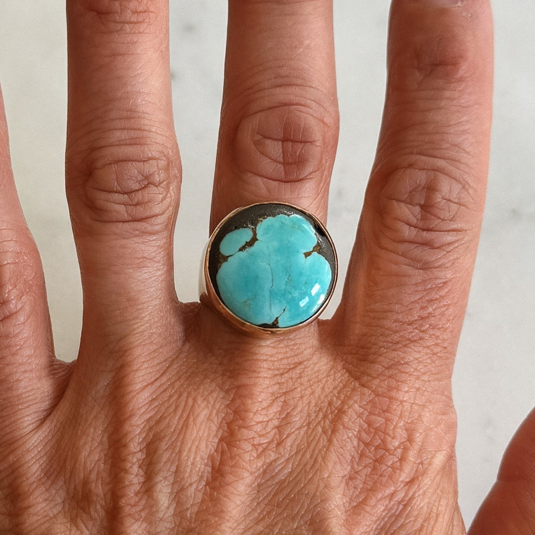 Bronze Turquoise Gemstone Ring with Twenty Millimeter Stone | MIMOSA Handcrafted