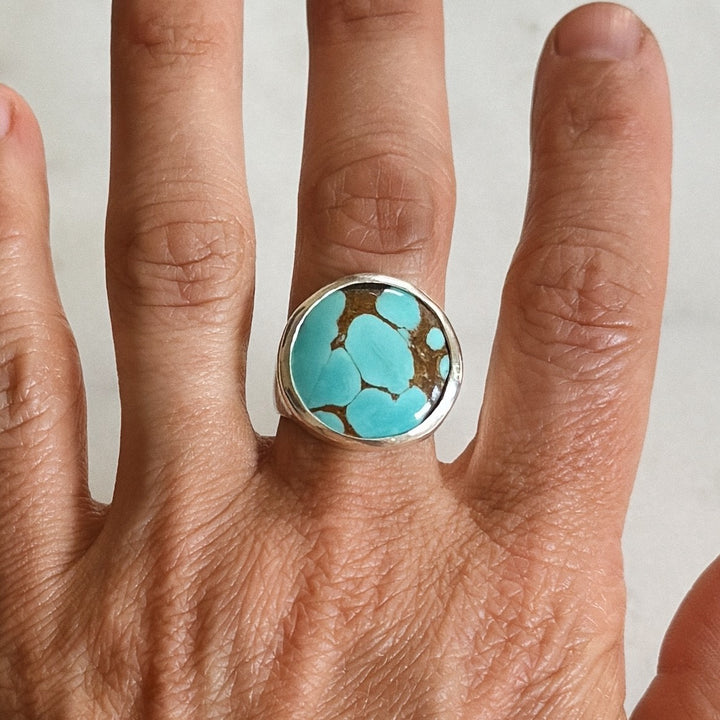 Silver Turquoise Gemstone Ring with Twenty Millimeter Stone | MIMOSA Handcrafted