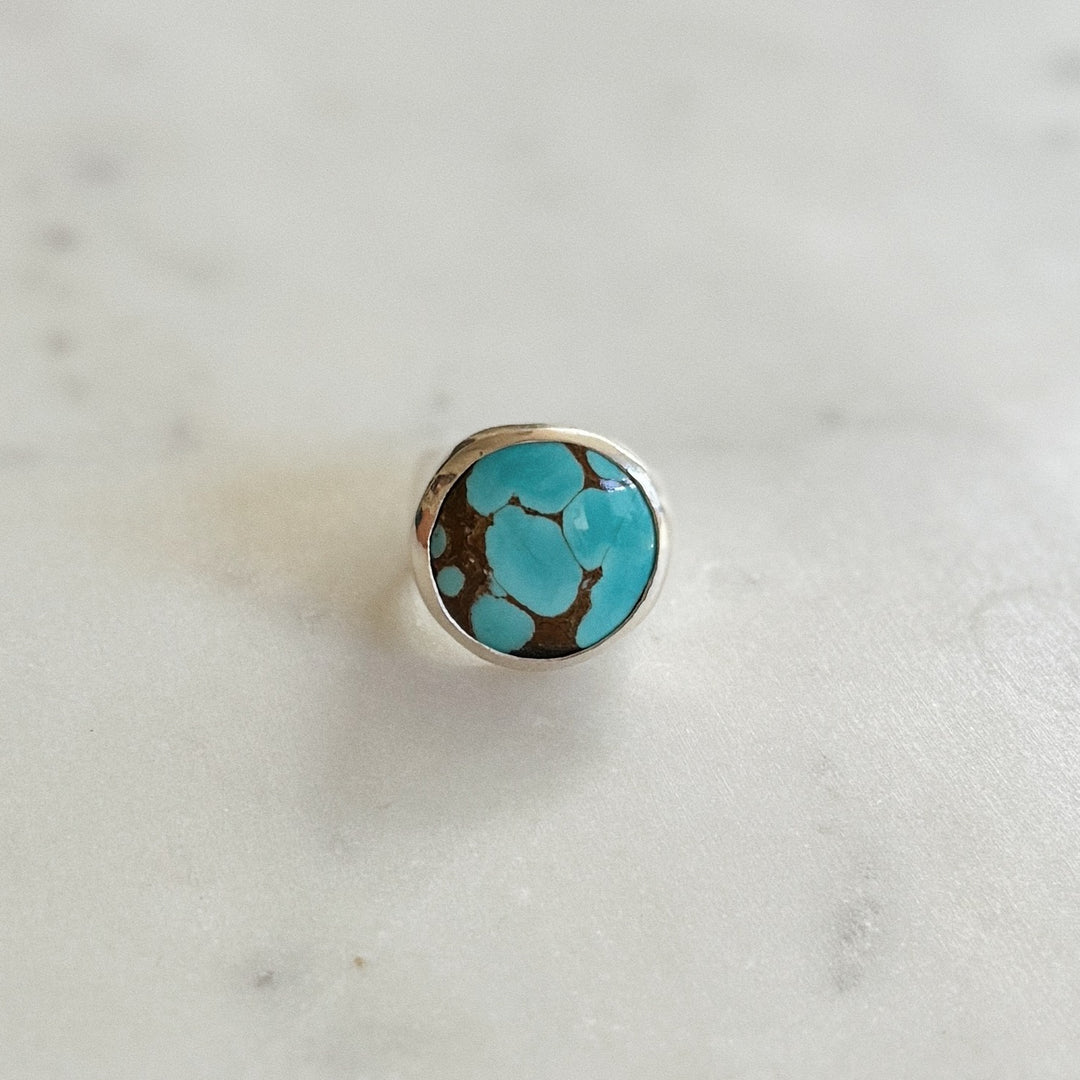 Silver Turquoise Gemstone Ring with Twenty Millimeter Stone | MIMOSA Handcrafted