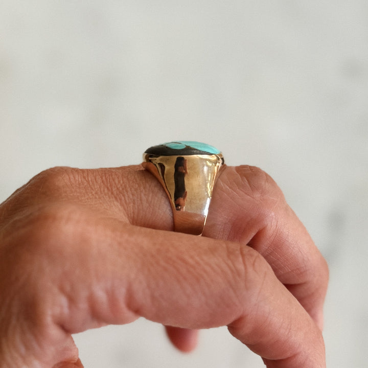 Bronze Turquoise Gemstone Ring with Twenty Millimeter Stone | MIMOSA Handcrafted