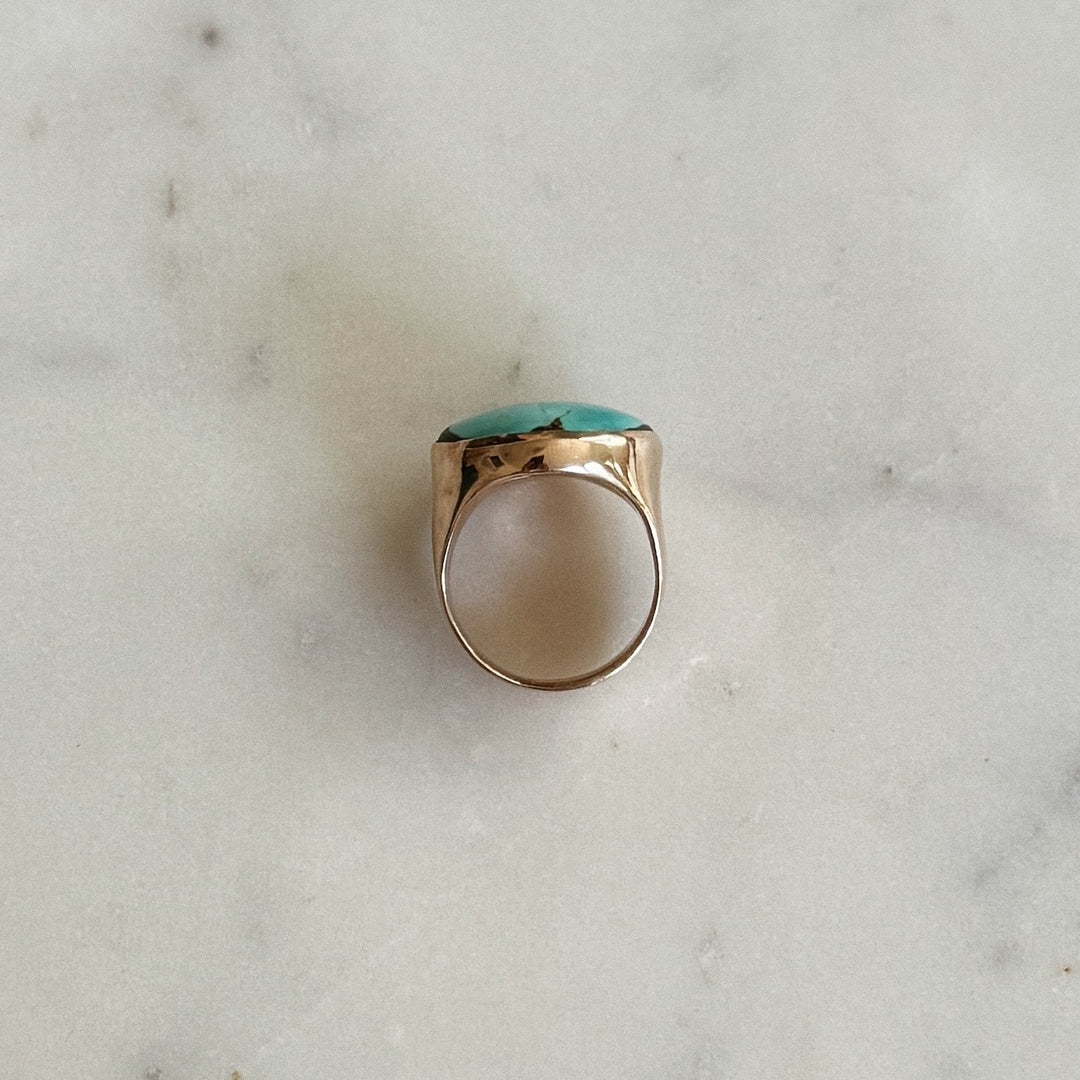 Bronze Turquoise Gemstone Ring with Twenty Millimeter Stone | MIMOSA Handcrafted