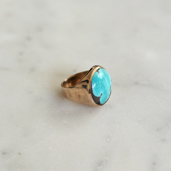 Bronze Turquoise Gemstone Ring with Twenty Millimeter Stone | MIMOSA Handcrafted
