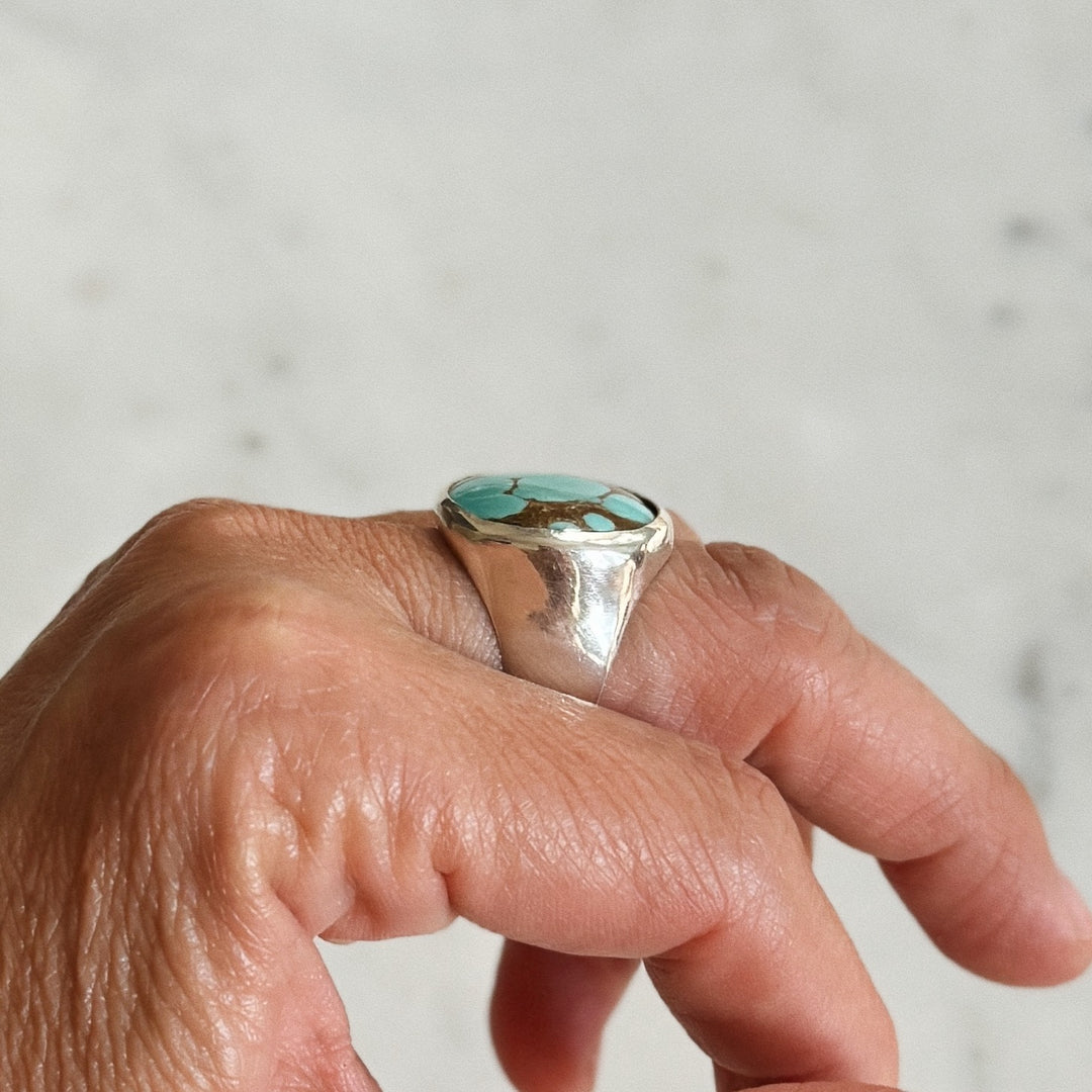 Silver Turquoise Gemstone Ring with Twenty Millimeter Stone | MIMOSA Handcrafted