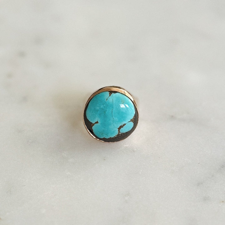 Bronze Turquoise Gemstone Ring with Twenty Millimeter Stone | MIMOSA Handcrafted