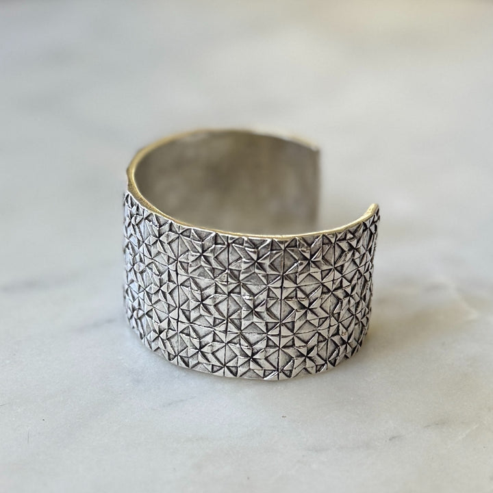 Handmade 3-row quilt bracelet in sterling silver by MIMOSA Handcrafted