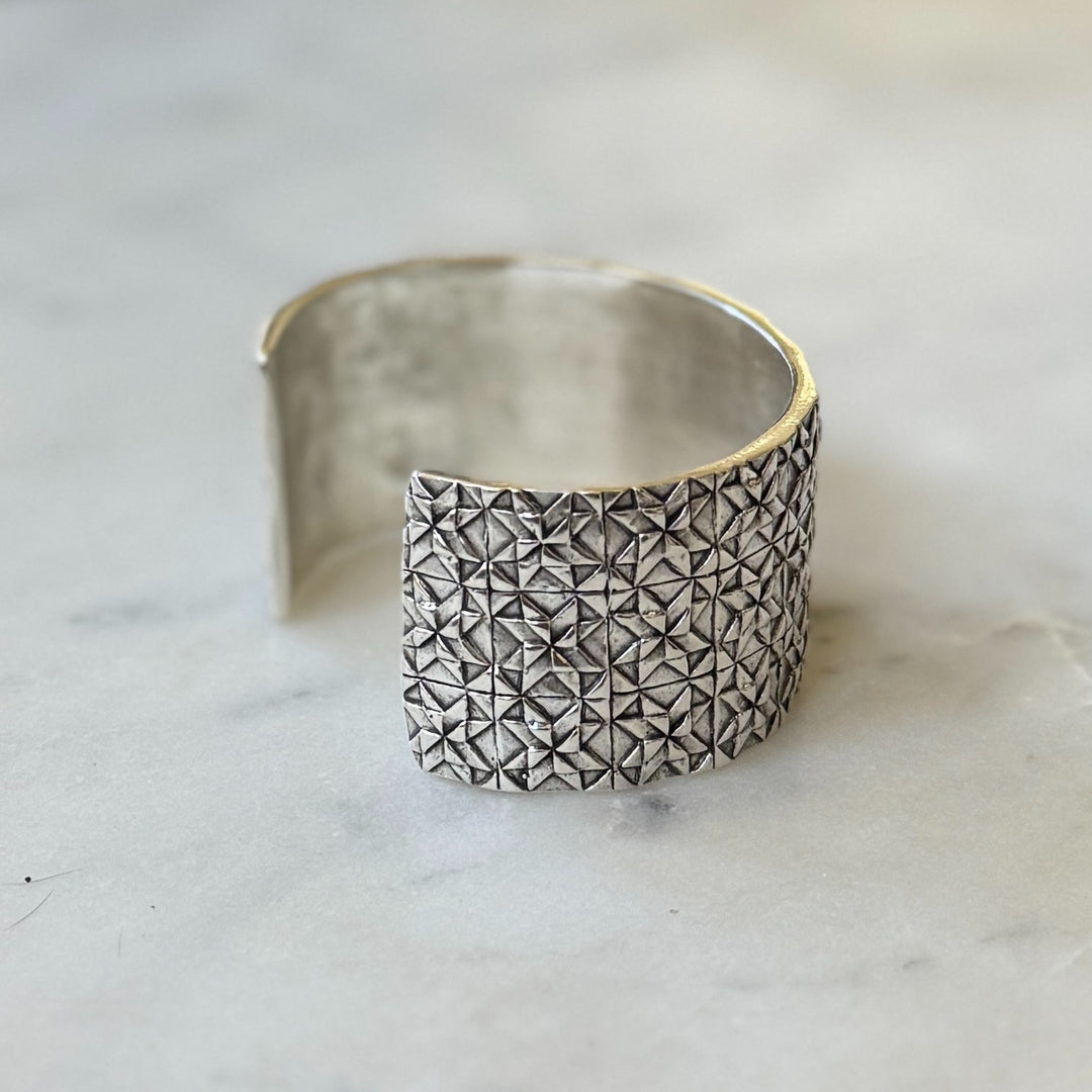 Handmade 3-row quilt bracelet in sterling silver by MIMOSA Handcrafted