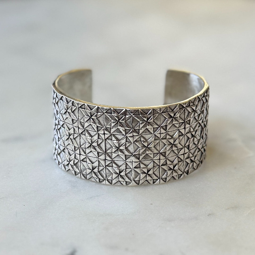 Handmade 3-row quilt bracelet in sterling silver by MIMOSA Handcrafted