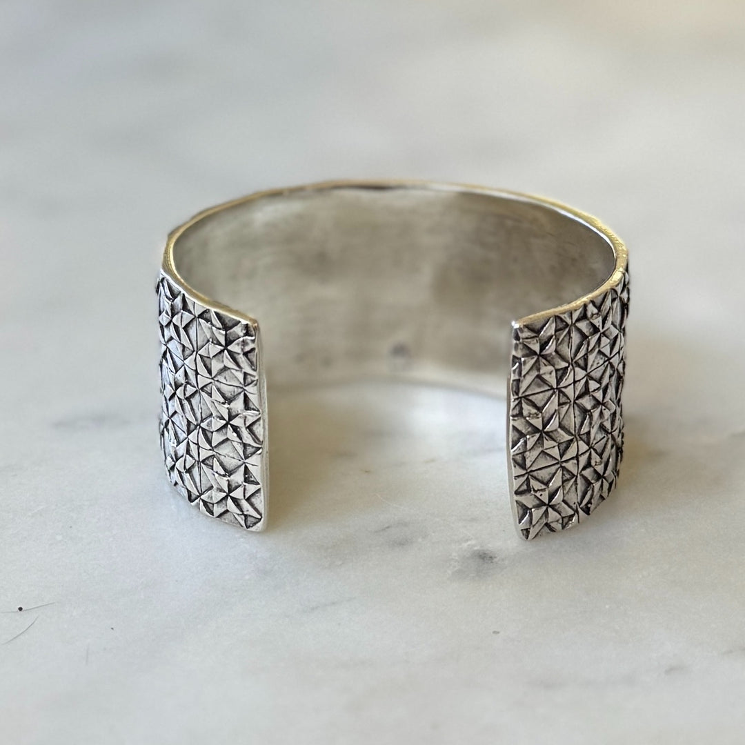 Handmade 3-row quilt bracelet in sterling silver by MIMOSA Handcrafted
