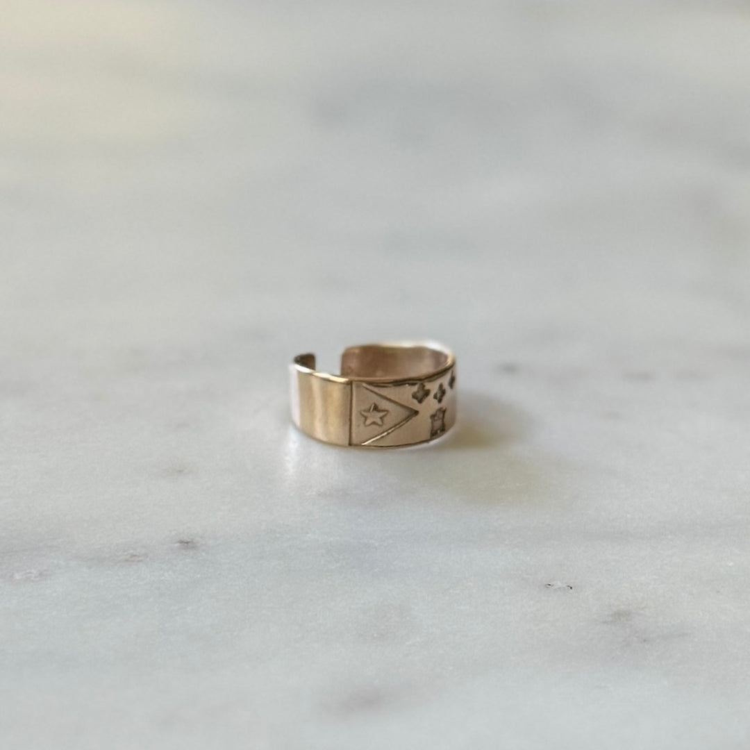 Bronze Acadian Flag Ring with Adjustable Band 