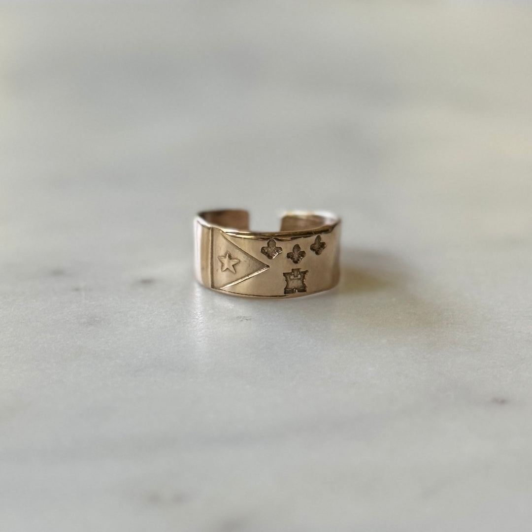 Bronze Acadian Flag Ring with Adjustable Band 