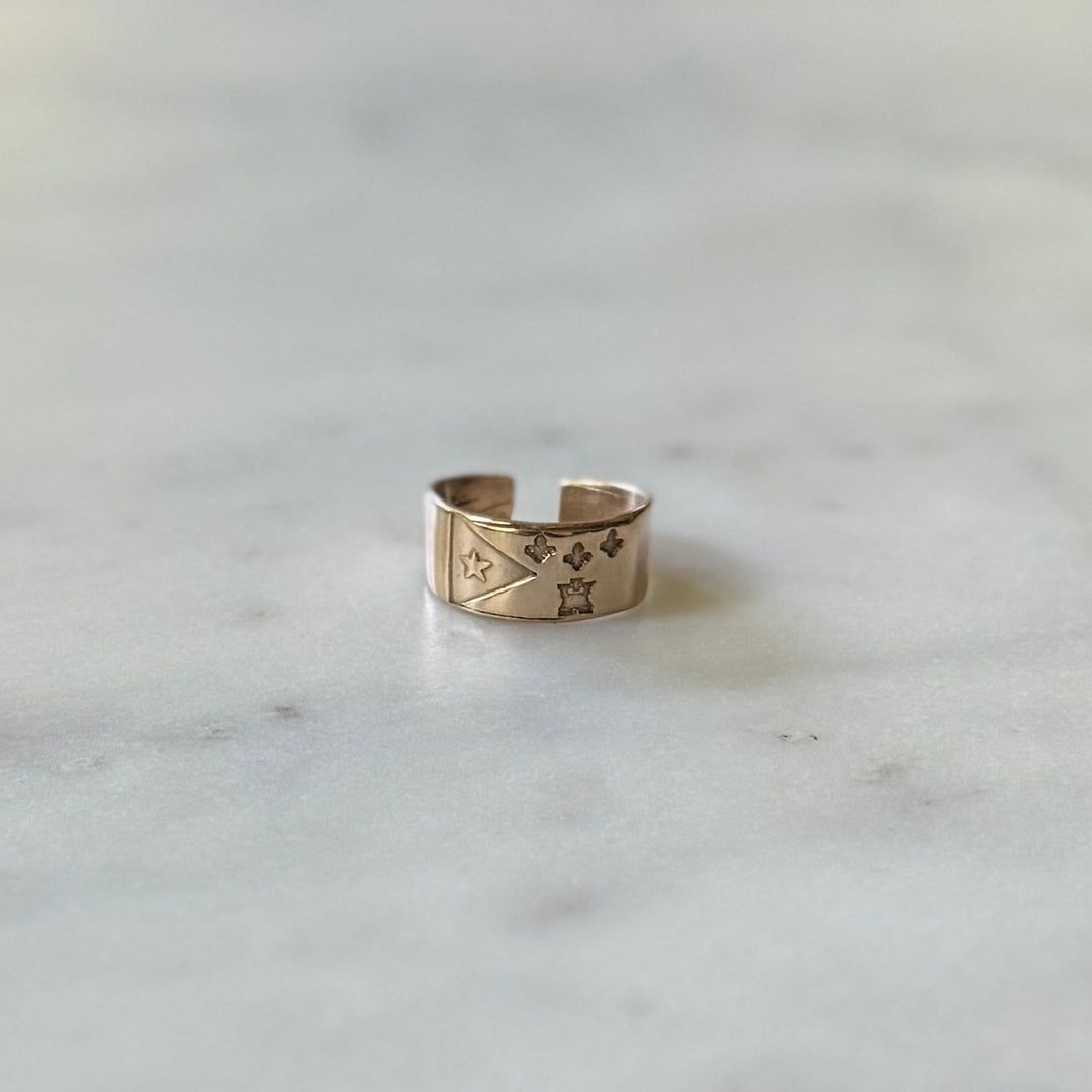 Bronze Acadian Flag Ring with Adjustable Band 