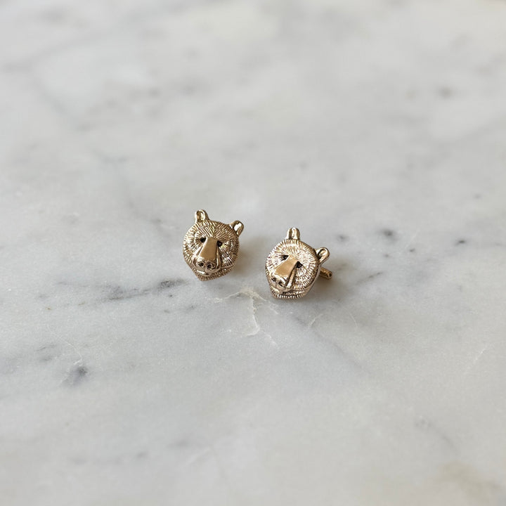 Two Bronze Bear Head Shaped Cufflinks