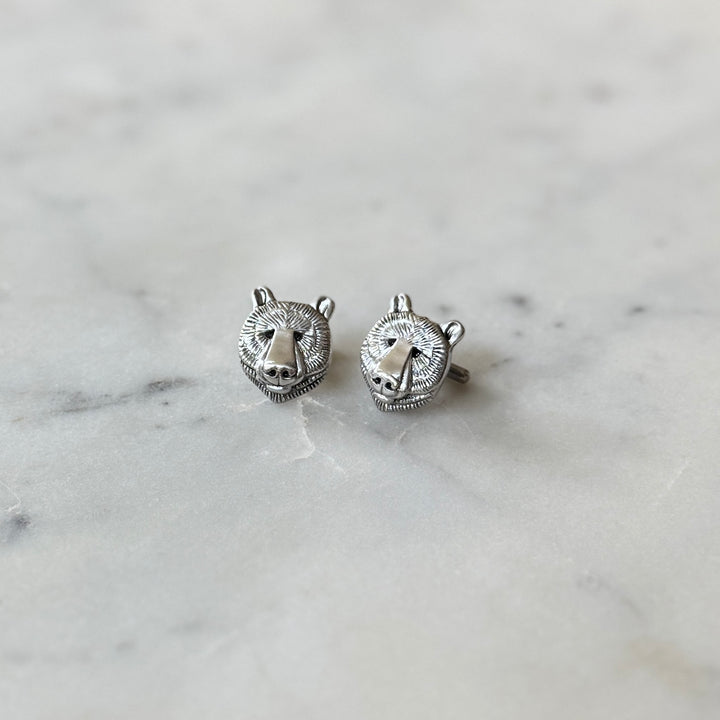 Two Sterling Silver Bear Head Shaped Cufflinks
