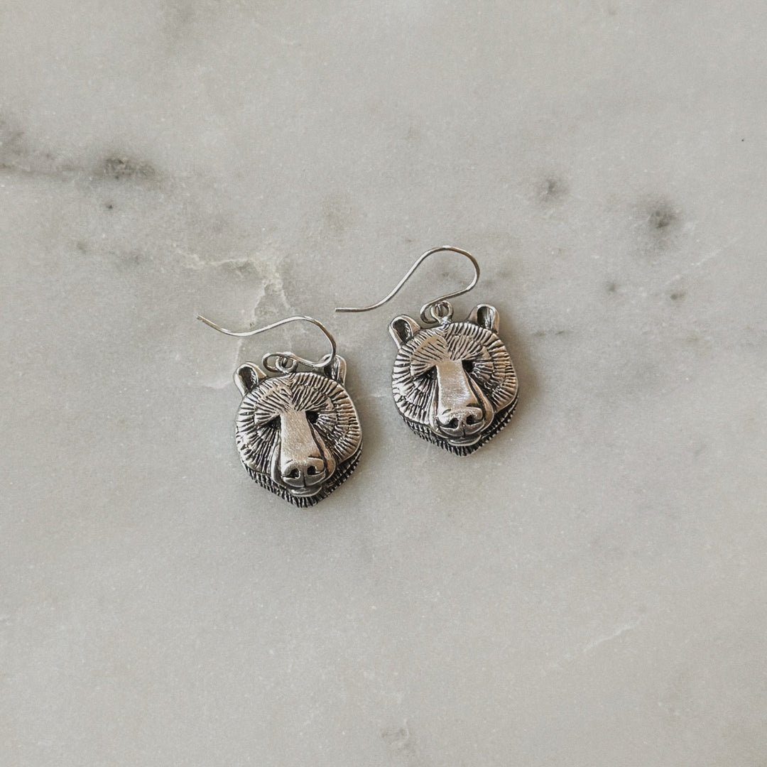 Sterling Silver Bear Head Shaped Earrings