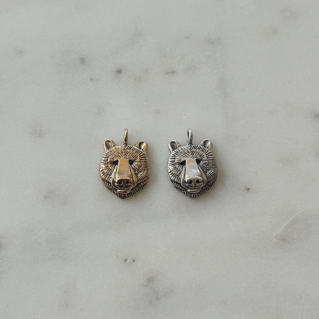 Bronze and Sterling Silver Bear Head Pendants