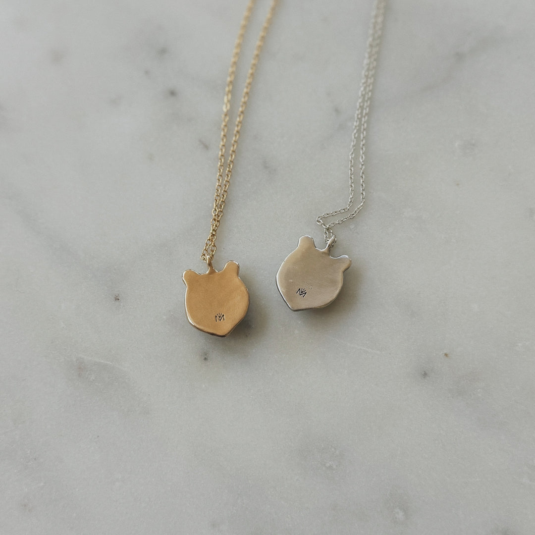 Back of Bronze and Sterling Silver Bear Head Pendants