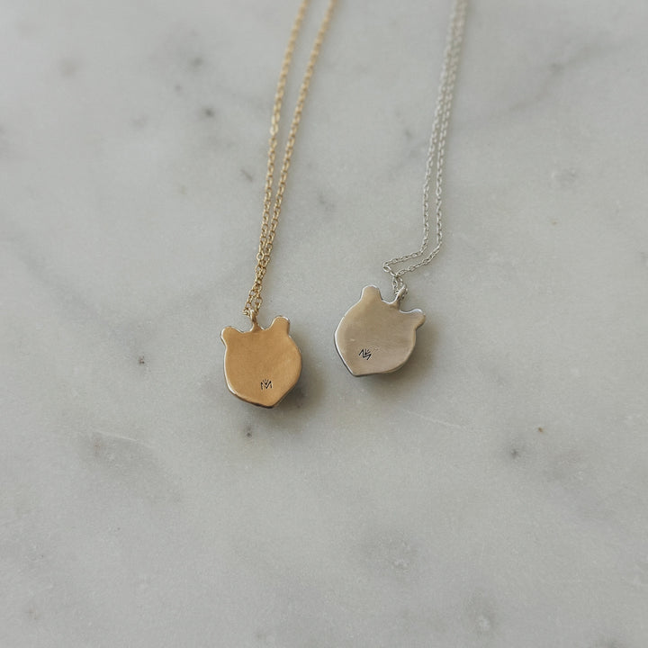 Back of Bronze and Sterling Silver Bear Head Pendants