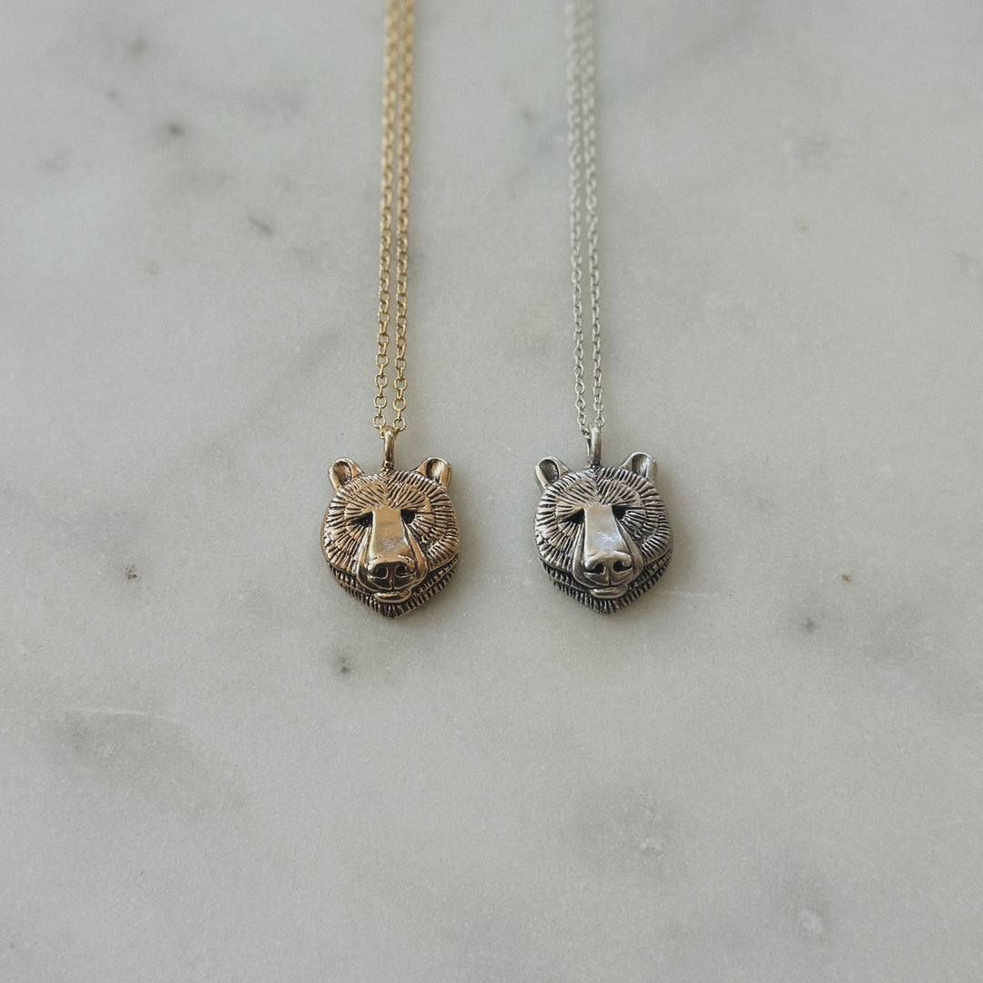 Bronze and Sterling Silver Bear Head Pendants