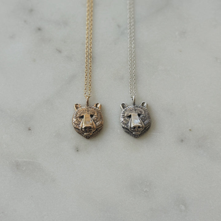 Bronze and Sterling Silver Bear Head Pendants