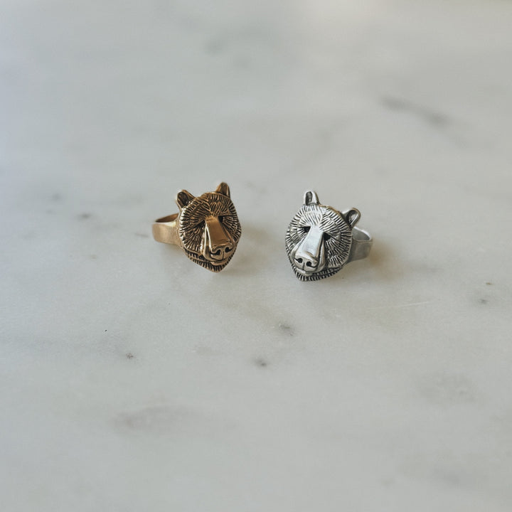 Bear Head Rings in Bronze and Sterling Silver