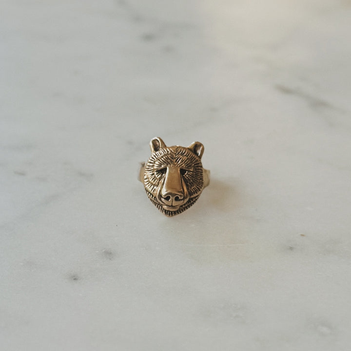 Bear Head Ring in Bronze