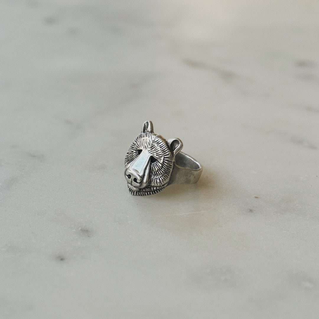 Bear Head Ring in Sterling Silver