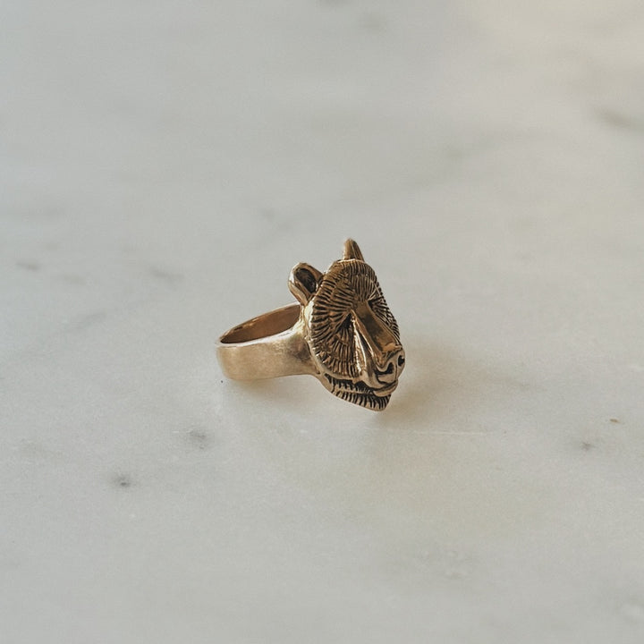 Bear Head Ring in Bronze