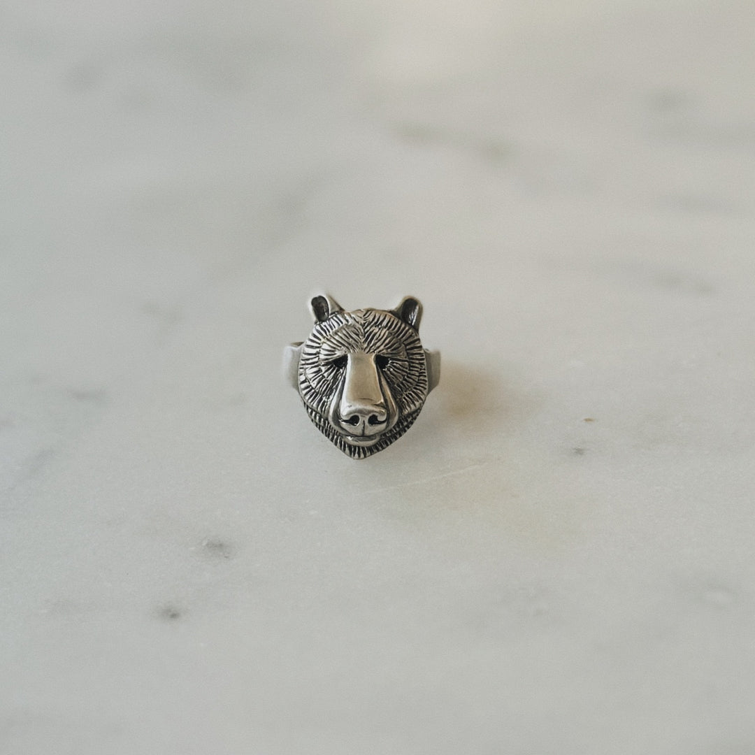 Bear Head Ring in Sterling Silver
