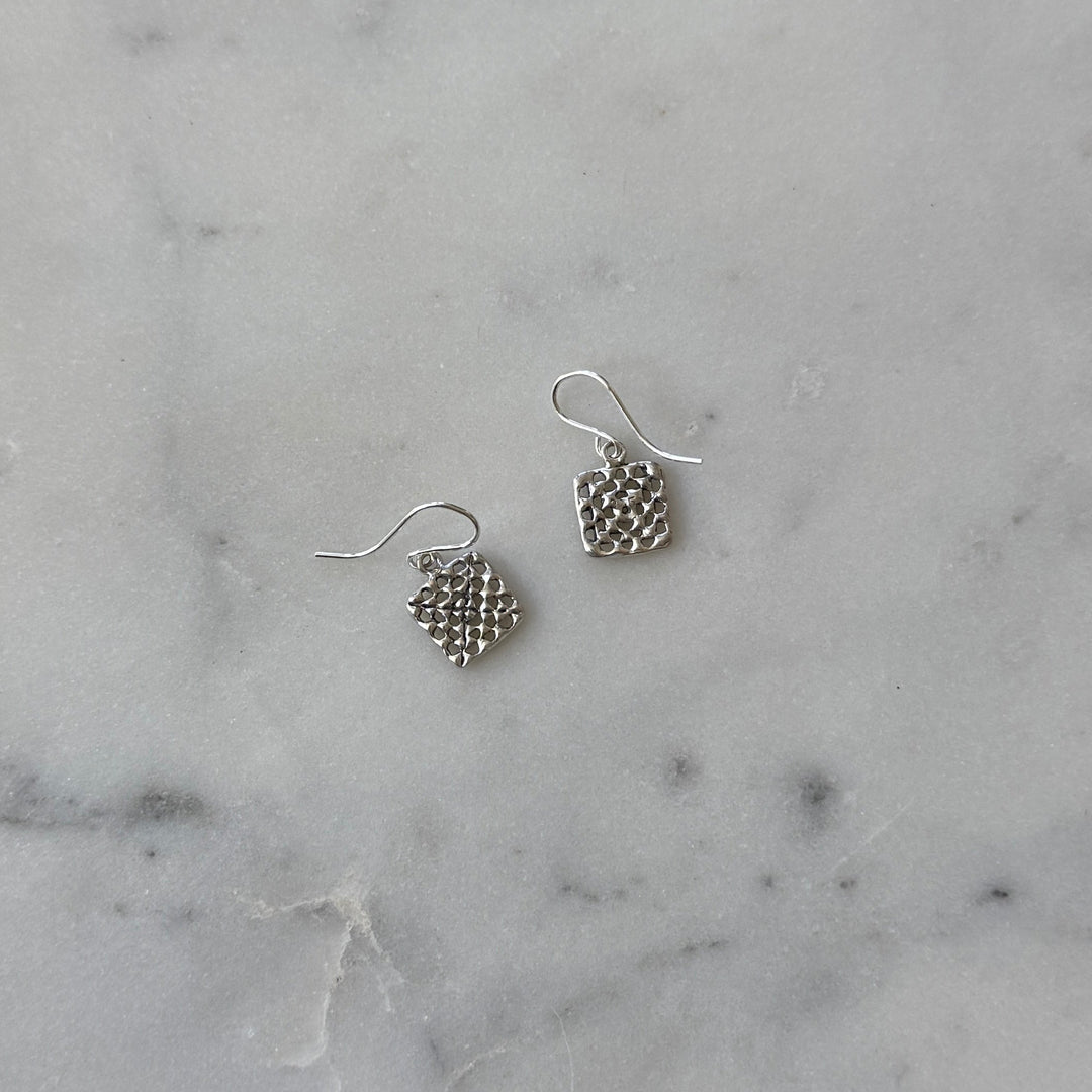 Handmade granny square earrings in sterling silver by MIMOSA Handcrafted