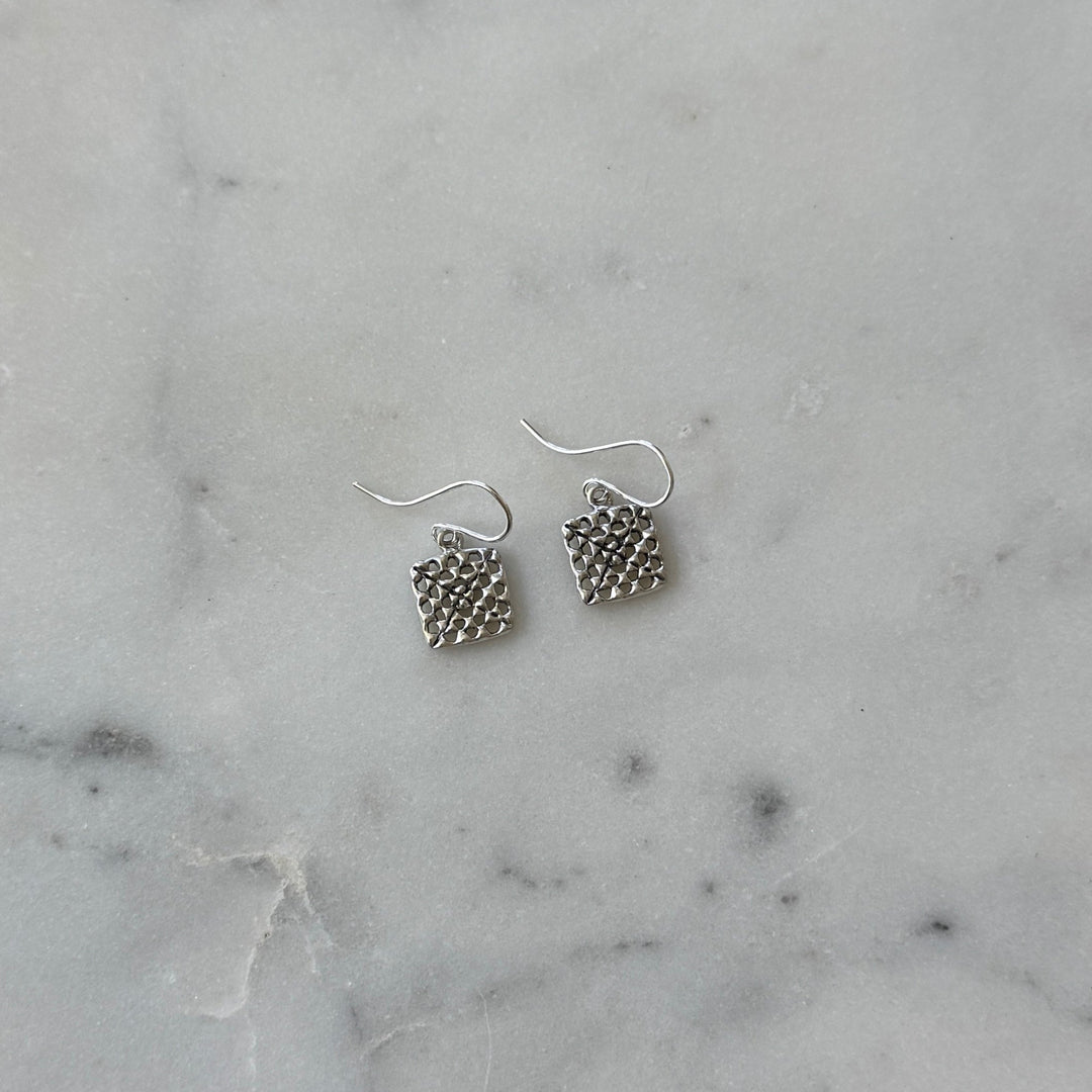 Handmade granny square earrings in sterling silver by MIMOSA Handcrafted