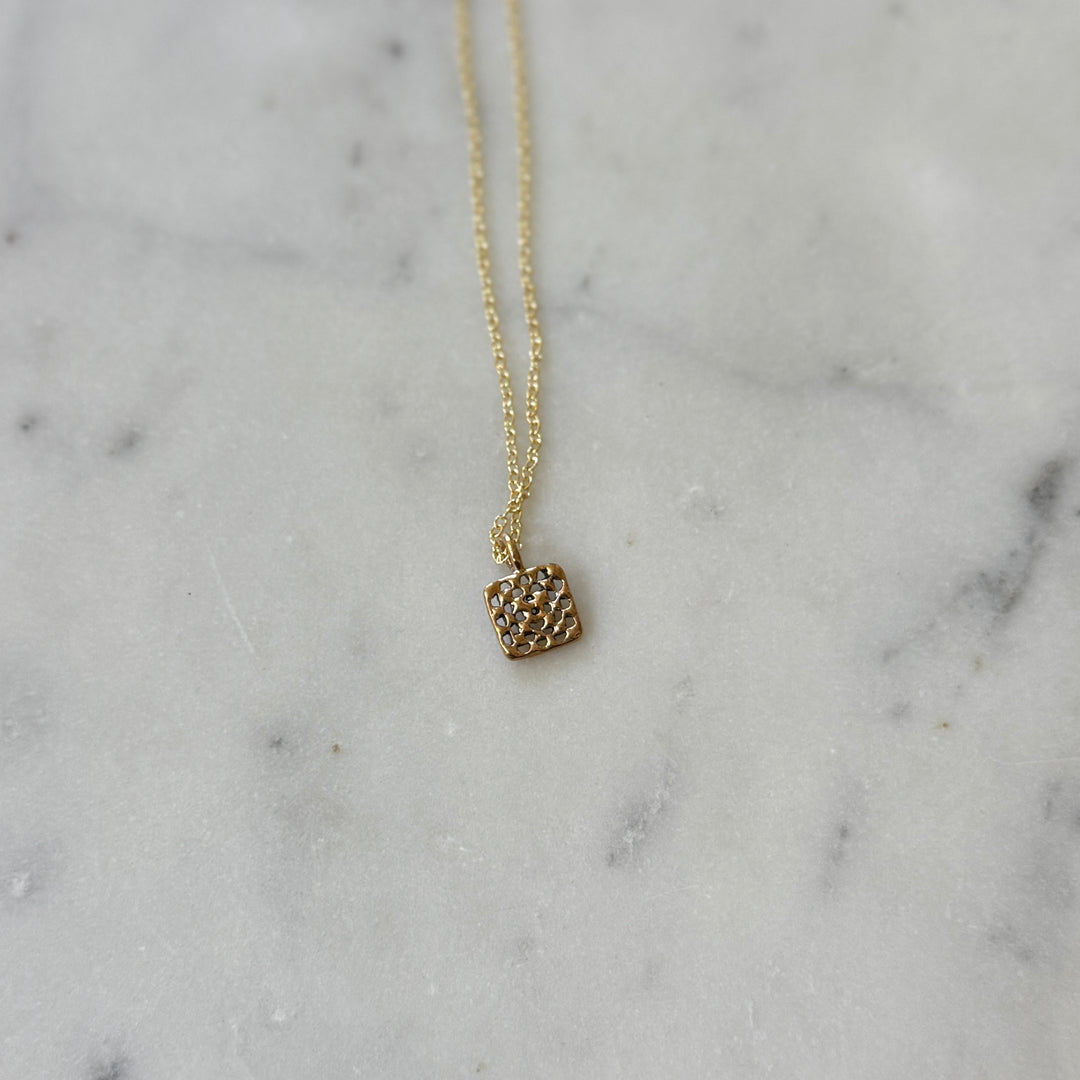 Handmade granny square necklace in bronze by MIMOSA Handcrafted