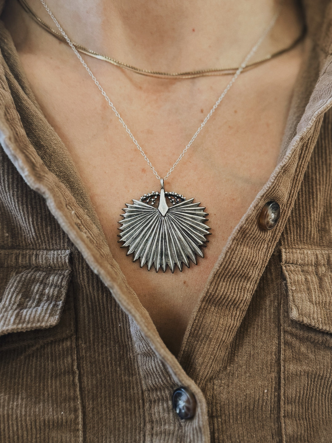 Large Palmetto Leaf Necklace in Sterling Silver