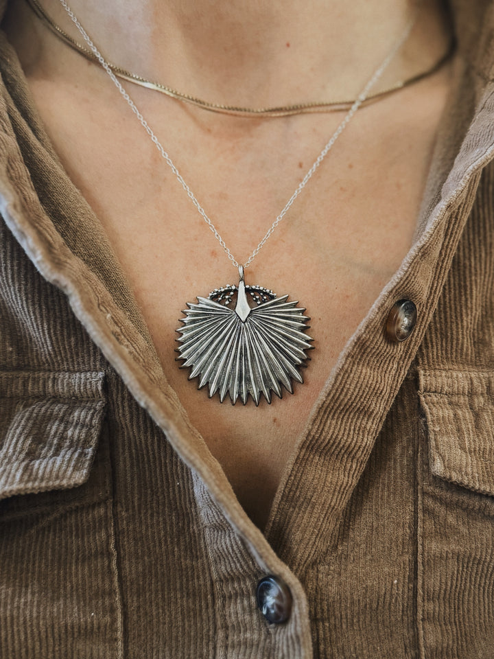 Large Palmetto Leaf Necklace in Sterling Silver