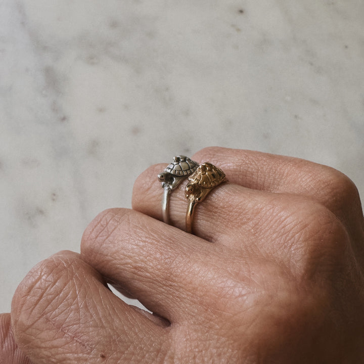 Mom and Baby Turtle Rings from MIMOSA Handcrafted in sterling silver and bronze