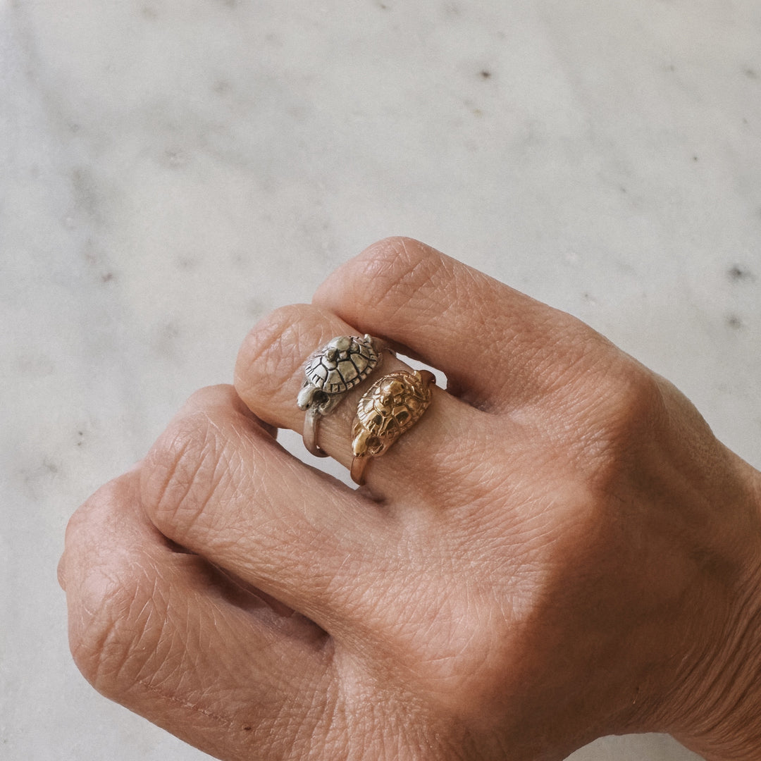 Mom and Baby Turtle Rings from MIMOSA Handcrafted in bronze and silver