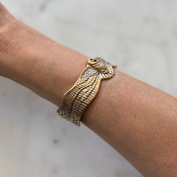 Person wears Bronze Owl Bracelet | MIMOSA Handcrafted