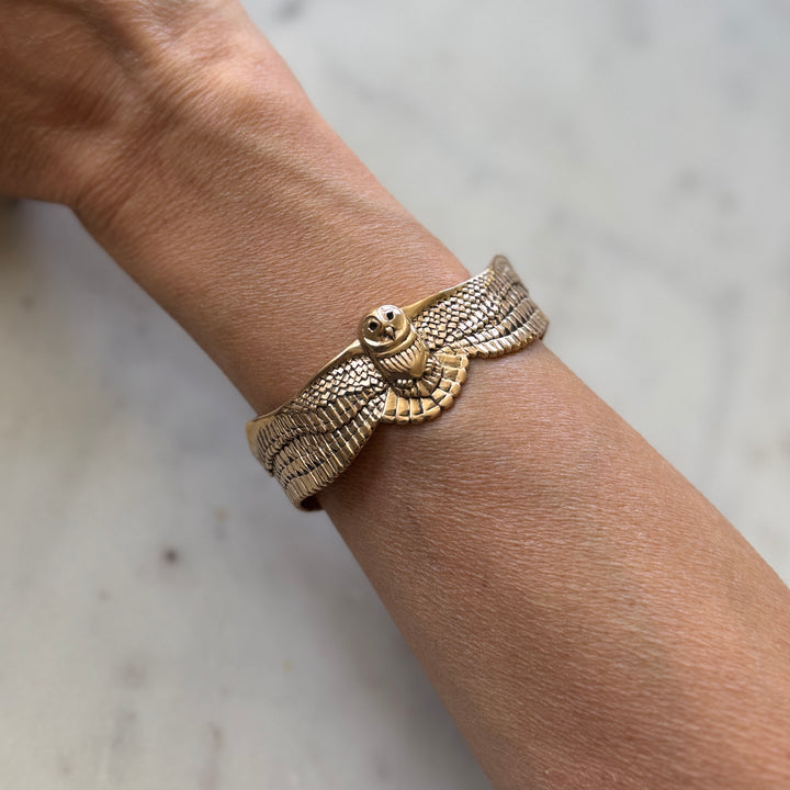 Person wears Bronze Owl Bracelet | MIMOSA Handcrafted