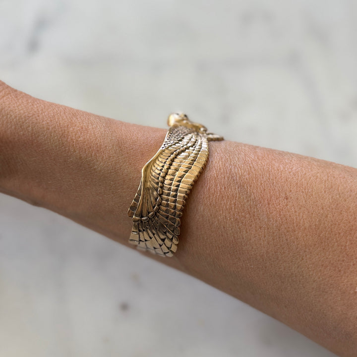 Person wears Bronze Owl Bracelet | MIMOSA Handcrafted