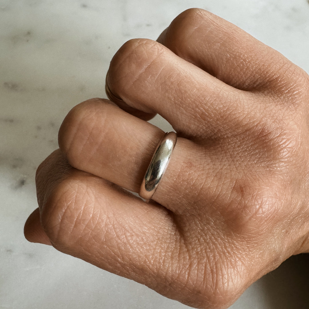 Person Wears the MIMOSA Handcrafted Petite Amanda Dome Ring in Sterling Silver