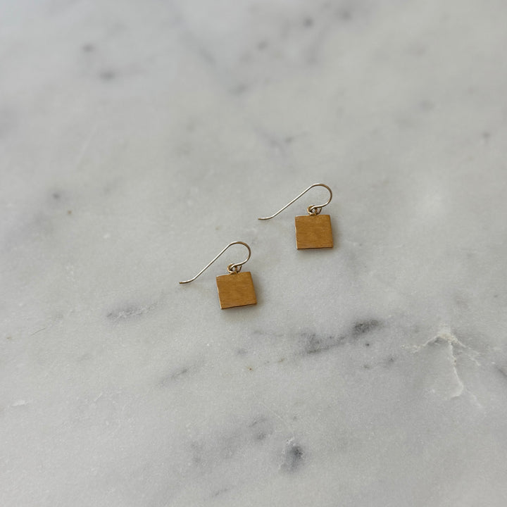 Back of handmade quilt square earrings in bronze by MIMOSA Handcrafted