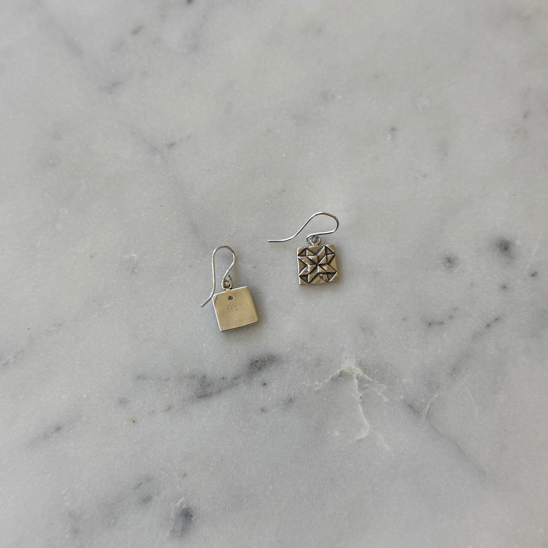 Back of handmade quilt square earrings in sterling silver by MIMOSA Handcrafted