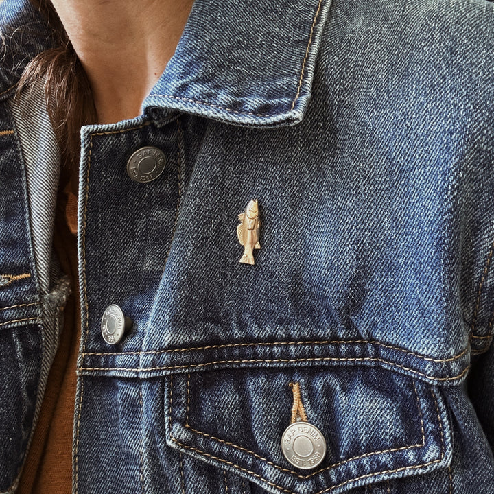 Person Wears the MIMOSA Handcrafted Redfish Pin