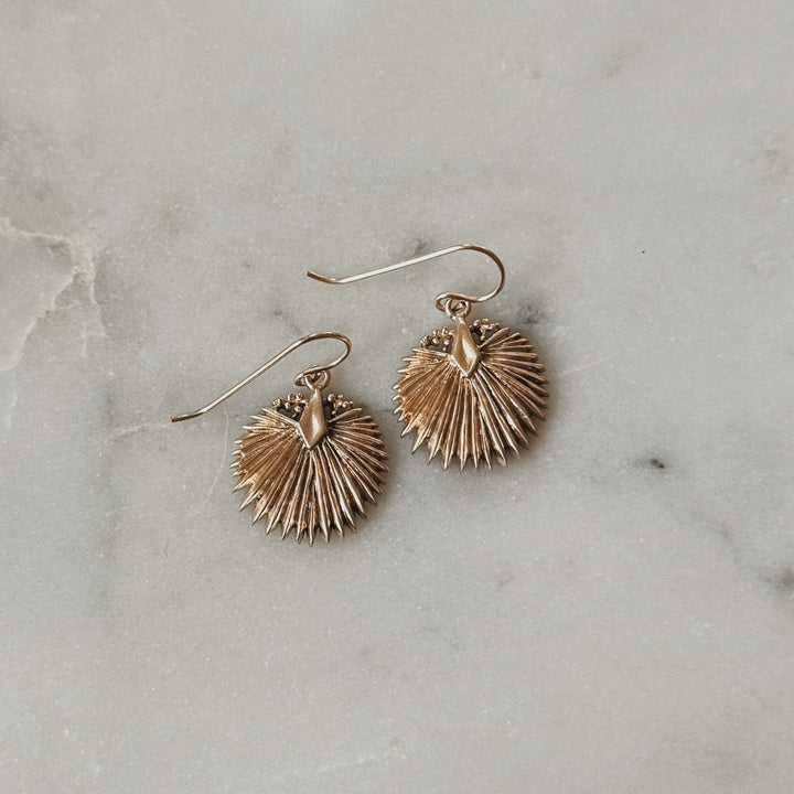 Bronze Palmetto Leaf Earrings on Gold-Filled Ear Wires
