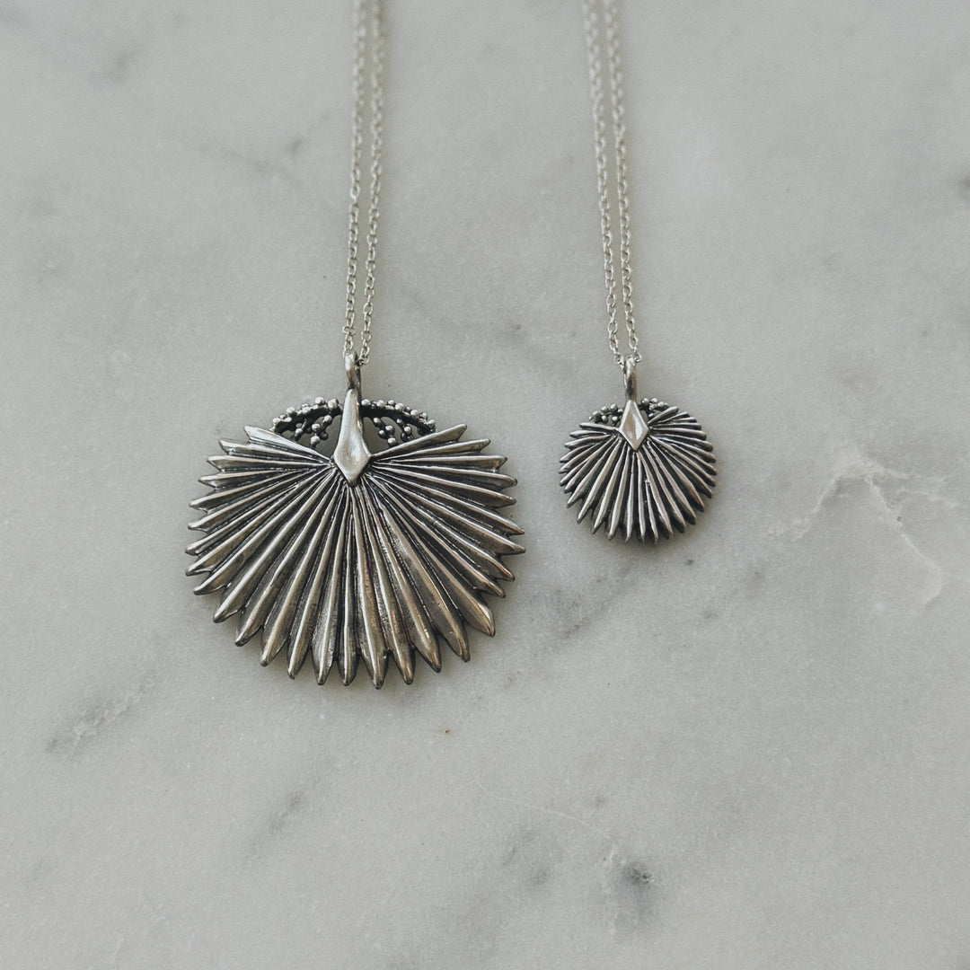 Small and Large Palmetto Leaf Necklaces in Sterling Silver